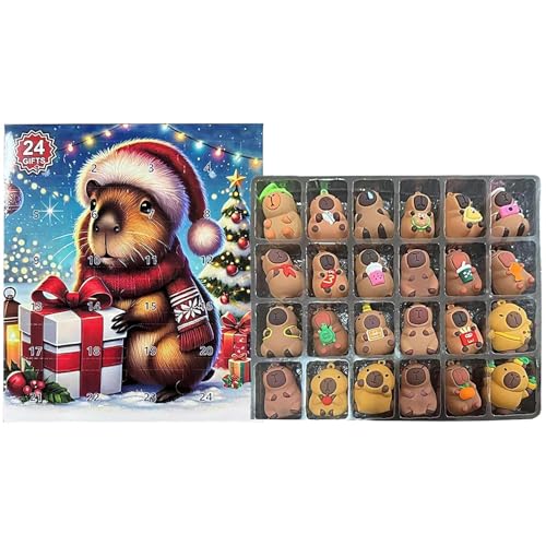 Capybara Adventskalender 2025, 24 Tage Capybara Weihnachts Countdown Kalender Mit 24 Niedlicher Cartoon Puppes Weihnachtsdekoration Für Party Festtagsdekoration Wohnzimmer Büro von Ancsttu