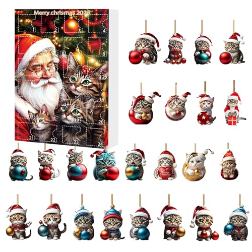 Katzen Adventskalender 2025, 2D Acryl Niedliche Katzendeko Ornament 24-Tage Adventskalender Weihnachtsdekorationen Für Auto Innenspiegel Fenster Weihnachtsbaum Tür Katzen Adventskalender 2025, 2D Acryl Niedliche Katzendeko Ornament 24-Tage Adventskalender Weihnachtsdekorationen Für Auto Innenspiegel Fenster Weihnachtsbaum Tür von Ancsttu