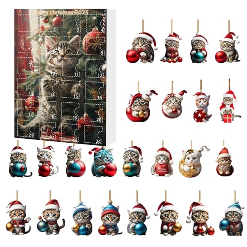 Katzen Adventskalender 2025, 2D Acryl Niedliche Katzendeko Ornament 24-Tage Adventskalender Weihnachtsdekorationen Für Auto Innenspiegel Fenster Weihnachtsbaum Tür Katzen Adventskalender 2025, 2D Acryl Niedliche Katzendeko Ornament 24-Tage Adventskalender Weihnachtsdekorationen Für Auto Innenspiegel Fenster Weihnachtsbaum Tür von Ancsttu