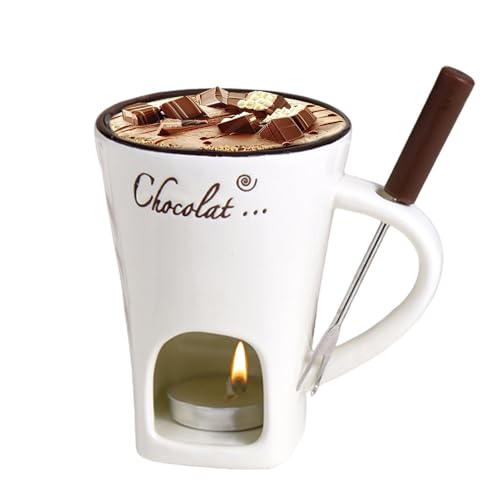 Schokofondue Tasse, 200ml Keramik Schokoladenfondue Tasse, Schokoladen Fondue Becher Set, Mehrzweck Chocolate Fondue Set Mit Gabel Und Teelicht Für Käse Schokolade Butter Karamell von Ancsttu