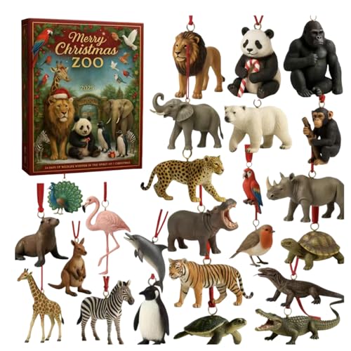 Zoo Adventskalender 2025, Tier Adventskalender 2025 Mit 24 2D Flaches Acryl Animalanhänger 24 Tage Weihnachten Countdown Kalender Weihnachten Geschenken Für Kinder Teenager Teenager von Ancsttu
