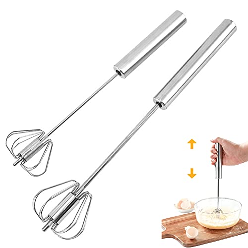 2 Schneebesen, Multifunktionaler Halbautomatischer Handgehaltener Schneebesen Aus Edelstahl, Milchklopfer, Rotierender Küchengeräteschläger (12 Zoll + 10 Zoll) von Ancuioyz