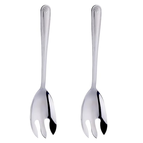 Ancuioyz Salatbesteck Edelstahl, Löffel Salat Besteck Salatbesteck Steakgabel Servierlöffel Edelstahl, Salatbesteck Salatbesteck Set Salatgabel Esslöffel Ramen Löffel (2 groß) von Ancuioyz