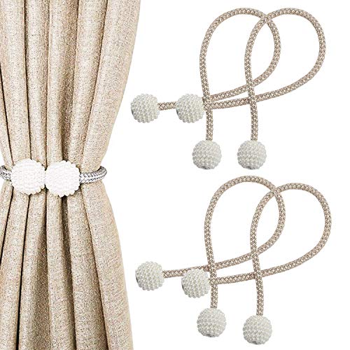 Ancuioyz 4 Stück magnetisches Gardinenband, kugelförmiger, perlengewebter Gardinenrahmen, Home-Office-Hoteldekorationsseilrahmen (Nudefarbe) von Ancuioyz