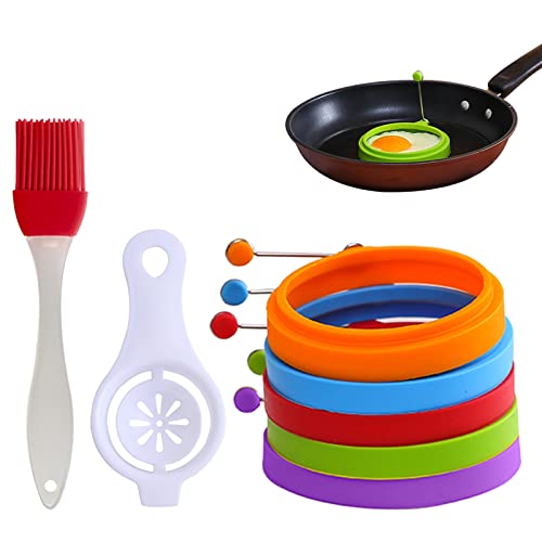 Ancuioyz Spiegeleiformen, Spiegelei Silikonform Pancake Form Egg Ring Kreative Omelett Mit Eierabscheider + Ölpinsel, Geeignet für Spiegeleier, Pfannkuchen, Gebratenes Fleisch（7 Stück） von Ancuioyz