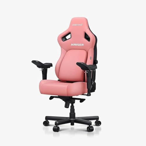 Anda Seat KAISER 4 - XL Gaming Stuhl aus Leder für große und große Erwachsene mit übergroßer Sitzfläche Ergonomische Rückenlehne 4D Armlehnen Nacken- und Lendenkissen, PVC - Cremerosa von Anda Seat