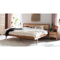 andas Bett "Hällevik Doppelbett, Massivholzbett, hyggeliger Stil", massive FSC-zertifizierte Eiche geölt, Kopfteil mit Wiener Geflecht von home affaire