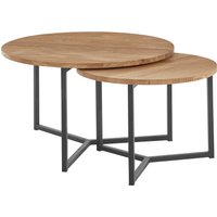 andas Couchtisch "Likta" Gesamtmaße 1 D/H: 73/41 & 2 D/H: 56/39 cm, aus Eichenholz, FSC zertifiziert, 2er-Set, stabiles Metallgestell von Andas