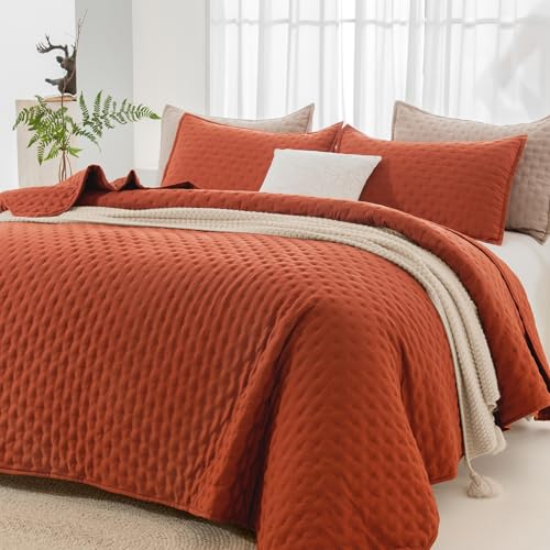 Andency Bettwäsche-Set für King-Size-Betten (277 x 244 cm), 3-teilig, gebranntes Orange, weich, leicht, Tagesdecke, Terrakotta, Rost, Boho-Sommer-Steppdecke, King-Size-Größe für alle Jahreszeiten (1 von Andency