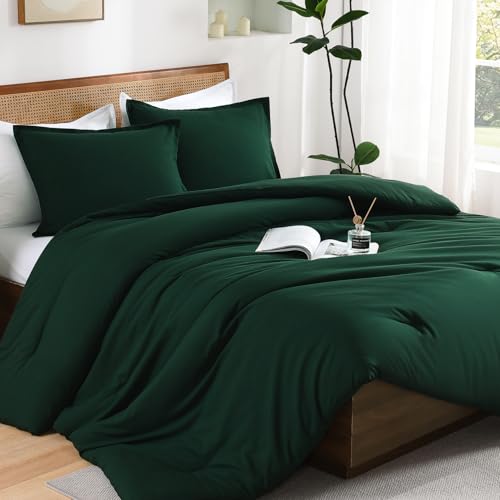 Andency Dunkelgrünes Bettdecken-Set für Queensize-Betten (228x228 cm), weiche Bettwäsche und Sets für alle Jahreszeiten, Mikrofaser-Daunen-Alternativ-Bettdecken-Set von Andency