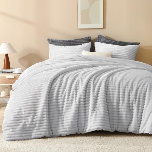 Andency Fleece-Bettwäsche-Set für King-Size-Bett, 3-teilig, hellgrau, weich, warm, flauschig, flauschig, flauschig, flauschig, für den Winter (1 Bettdecke und 2 Kissenbezüge) von Andency