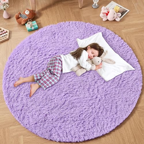 Andency Violetter runder Teppich, 1,8 m, Kreis, Zottelteppich, für Kinderzimmer, flauschig, waschbar, rutschfest, zottelig, für Kinderzimmer, Jugendzimmer, Schlafzimmer von Andency
