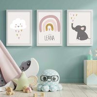 Geburtsposter 3Er Set - Deko Mädchenzimmer Personalisiert Wunschname Kidsroom Poster Wolke Regenbogen Elefant Geburtsposter 3Er Set - Deko Mädchenzimmer Personalisiert Wunschname Kidsroom Poster Wolke Regenbogen Elefant von AndererDesign