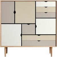Andersen Furniture - S3 Kommode, Eiche geölt/ Fronten silver (silber weiß), doeskin (beige), iron (metallgrau) von Andersen Furniture