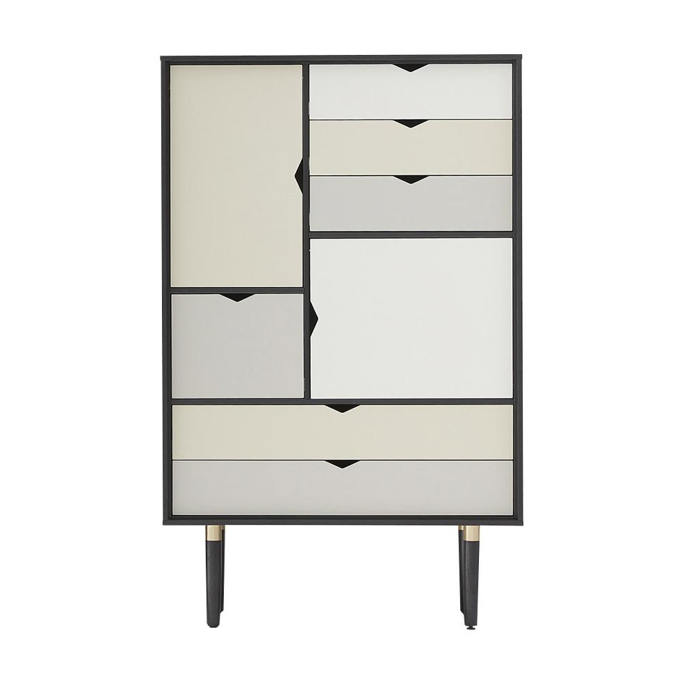 Andersen Furniture - S5 Highboard Fronten bunt - silberweiß/beige/metallgrau/Eiche schwarz lackiert/BxHxT 83x132x43cm von Andersen Furniture