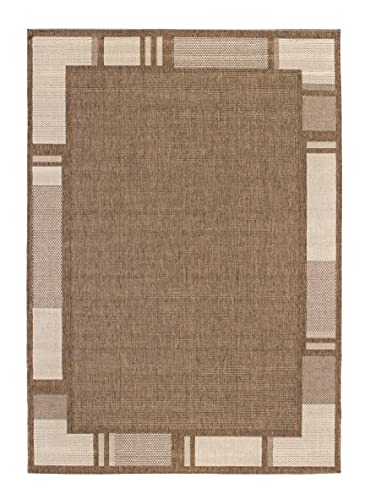 andiamo In- & Outdoor Teppich Louisville moderner Webteppich Bordüre vollständig umkettelt Flachgewebe 60 x 110 cm braun/beige von andiamo