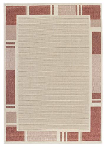 andiamo In- & Outdoor Teppich Louisville moderner Webteppich Bordüre vollständig umkettelt Flachgewebe 67 x 140 cm beige/terra von andiamo