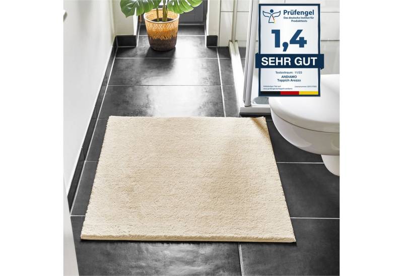 Andiamo Badematte Arezzo, Höhe 16 mm, rutschhemmend beschichtet, fußbodenheizungsgeeignet, schnell trocknend, Polyester, quadratisch, 2er-Set quadratisch 80x80 cm / rechteckig 60x100 cm, Uni Farben, weich & kuschelig, auch in rund und als 2er Set erhältlich von Andiamo