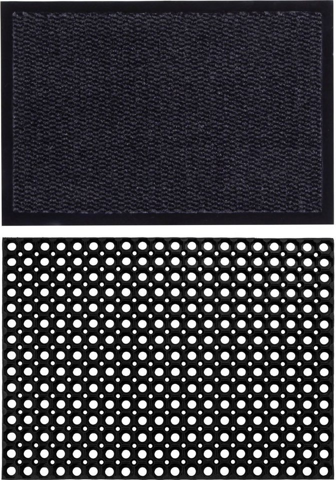 Fußmatte Easy + Gummi Ringmatte, 2er Set, Andiamo, rechteckig, Höhe: 5 mm, Schmutzfangmatte, In- und Outdoor geeignet von Andiamo