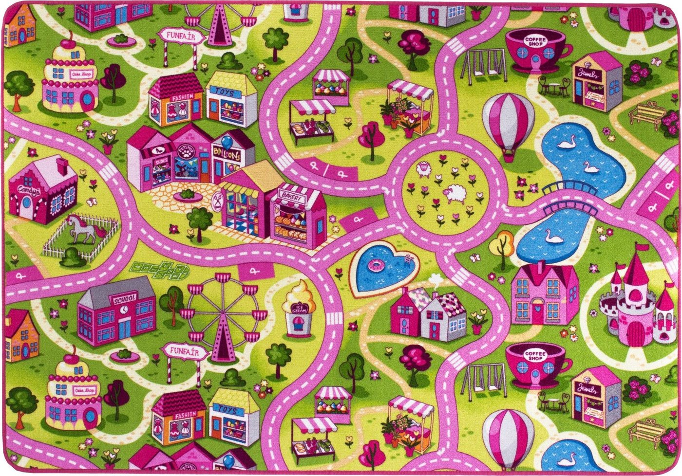 Kinderteppich Big City/Sweet Village, Andiamo, rechteckig, Höhe: 7 mm, Straßen-Spiel-Teppich, für Mädchen & Jungen, Kinderzimmer von Andiamo