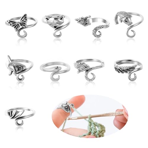 Andibro 9 Stück Einstellbare Häkelringe,Metall Strickschlaufe Ring Finger Garn Führung Geflecht Spannung Ringe Tierischer Stil Crochet Ring Basteln Zubehör für Häkeln Mutter Oma Geschenke Andibro 9 Stück Einstellbare Häkelringe,Metall Strickschlaufe Ring Finger Garn Führung Geflecht Spannung Ringe Tierischer Stil Crochet Ring Basteln Zubehör für Häkeln Mutter Oma Geschenke von Andibro