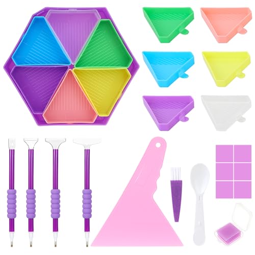 Andibro Diamant Malwerkzeug Zubehör Tablett Set,5D Zubehör 1 großer Sortierer 6 kleiner Sortierer 1 Löffel 1 Pinsel 1 Korrektor 1 Kleber 4 Punktierstift für Diamant Kunstmalerei DIY von Andibro