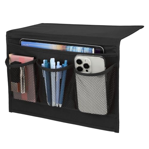 Andibro Nachttisch Aufbewahrungstasche mit 4 Tasche, Bett Caddy Oxford Stoff Nachttisch Organizer Sofa Nachttisch Hängehalter Bettregal Tasche für Brillen Bücher Tablets TV Fernbedienung von Andibro