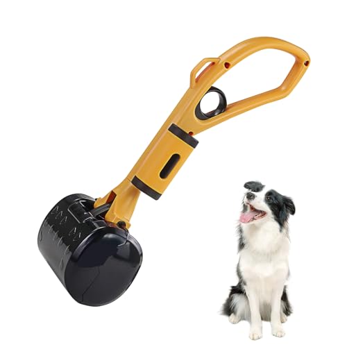 Andiker Hundekotschaufel mit Beutelaufsatz mit 20 Beutel-Nachfüllpackungen, Haustierkotschaufel mit 33 cm langem Griff, versteckt und hochelastischer Feder-Hundekotschaufel für Hof, mittelgroße Hunde von Andiker