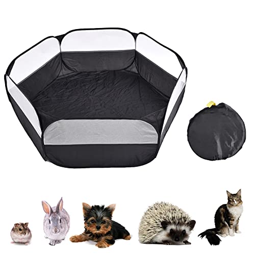 Kleintier-Laufstall 47,2", Faltbarer und tragbarer Outdoor-Übungszaun, Pop-Up-Yard-Zaun, Atmungsaktiver Haustierzelt-Laufstall für Hamster, Meerschweinchen, Chinchillas, Igel, Kaninchen (Schwarz) von Andiker