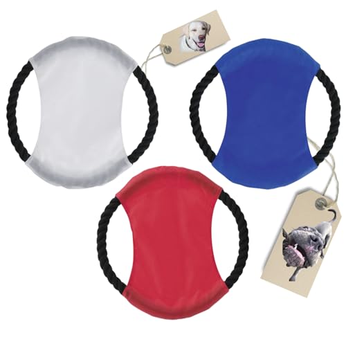 Andinus Frisbees für Hunde, mit Baumwollseil und Polyestergewebe, robustes Spielzeug für Haustiere, Blau, Rot und Weiß, 20 cm Durchmesser, 3 Stück Andinus Frisbees für Hunde, mit Baumwollseil und Polyestergewebe, robustes Spielzeug für Haustiere, Blau, Rot und Weiß, 20 cm Durchmesser, 3 Stück von Andinus