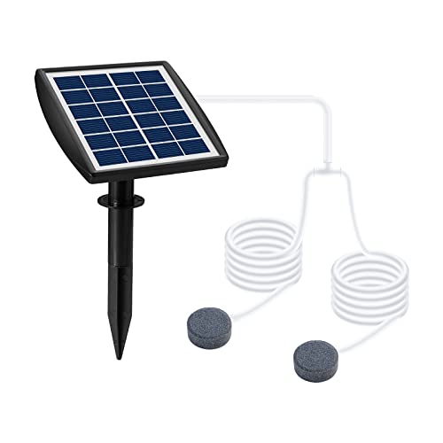 Solar Teichbelüfter, Andoer Solar-Sauerstoffpumpe 6V 2W, mit 8,2 Fuß Rohr 2 Luftblasensteine Aquarium Oxygenator Aquarium Sauerstoffbelüfter Luftpumpe Angelbelüfter für Garten Aquarium Außenpool Teich von Andoer