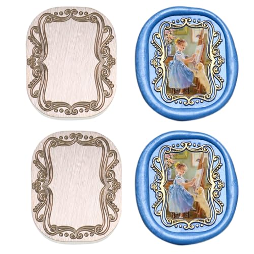 Andotopee Vintage geprägter Rahmen Wachssiegelstempel - 3D-Relief-Fotorahmen-Siegelstempel mit Holzgriff, Retro-Siegelwachsstempel für Hochzeitseinladungen, Scrapbooking, Briefe (Rechteckig #28) von Andotopee