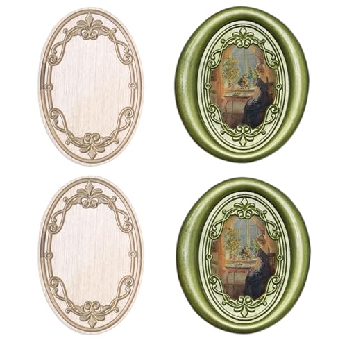 Andotopee Vintage geprägter Rahmen Wachssiegelstempel - 3D-Relief-Fotorahmen-Siegelstempel mit Holzgriff, Retro-Siegelwachsstempel für Hochzeitseinladungen, Scrapbooking, Briefe (oval #33) von Andotopee