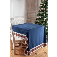 Dunkelblaue Samtdecke Mit Weißem Stewart-Besatz von AndraOtoTextiles