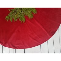 Roter Samtbaumrock, Roter Weihnachtsbaumrock, Einfarbiger Baumrock, Samtbaumrock von AndraOtoTextiles