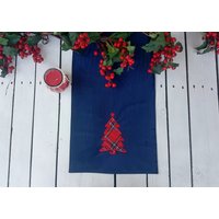 Samt Tischläufer, Marinefarbener Tischläufer Mit Christbaum Applikation Samt Tischläufer, Marinefarbener Tischläufer Mit Christbaum Applikation von AndraOtoTextiles