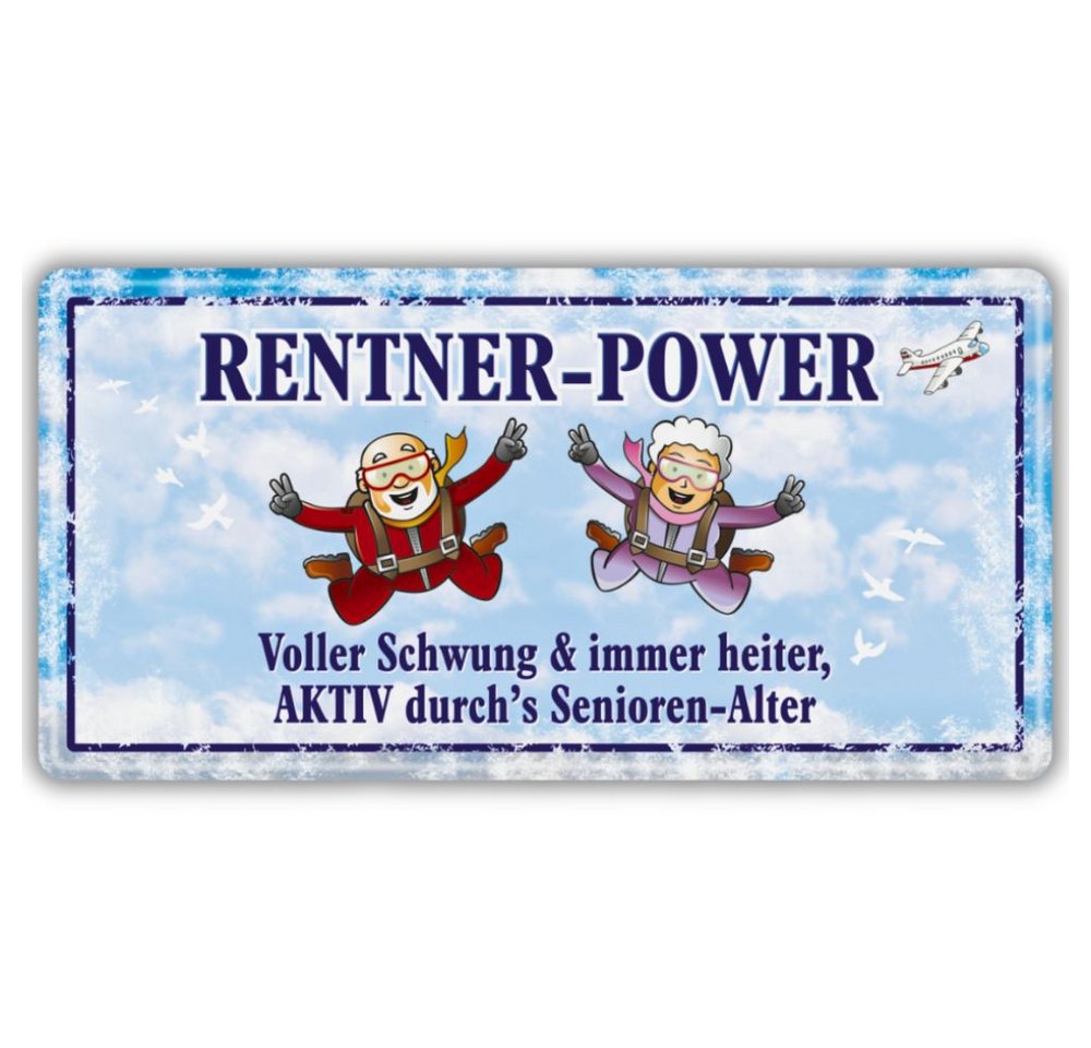 Andrea Geschenkewelt Metallschild Blechschild Schild mit Spruch als Geschenk zum Ruhestand und zur Rente, (Rentner Power", Rentnergeschenk, Schild mit lustigem Spruch), mit UV-Schutz, Lochstanzung in den Ecken von Andrea Geschenkewelt