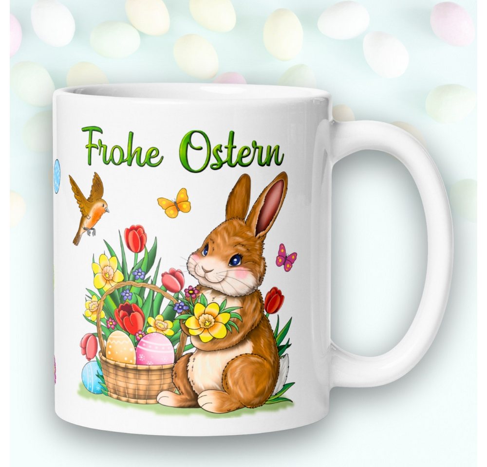 Andrea Geschenkewelt Tasse Kaffeetasse Kaffee Becher zu Ostern mit Osterhase als Ostergeschenk, Geschenk zu Ostern - Tasse Frohe Ostern mit Osterhase und Ostereier von Andrea Geschenkewelt