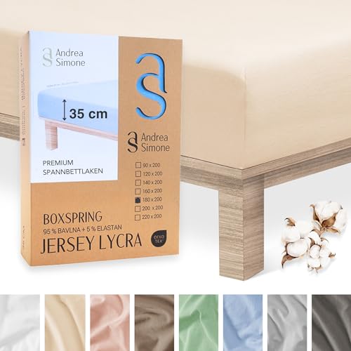 Andrea Simone Premium Spannbettlaken 200x200cm | Bettlaken 200x200 | Spannbetttücher auch für Boxspringbett, bis 35 cm, 95% Baumwolle + 5% Lycra, Creme Spannbetttuch, 185 g/m², Jersey 200 x 200 von Andrea Simone