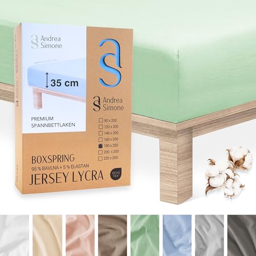 Andrea Simone Premium Spannbettlaken 200x200cm | Bettlaken 200x200 | Spannbetttücher auch für Boxspringbett, bis 35 cm, 95% Baumwolle + 5% Lycra, Grün Spannbetttuch, 185 g/m², Jersey 200 x 200 Andrea Simone Premium Spannbettlaken 200x200cm | Bettlaken 200x200 | Spannbetttücher auch für Boxspringbett, bis 35 cm, 95% Baumwolle + 5% Lycra, Grün Spannbetttuch, 185 g/m², Jersey 200 x 200 von Andrea Simone