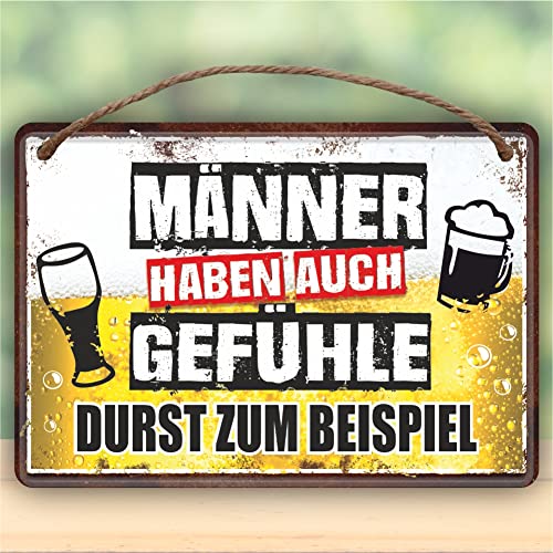 Metallschild Blechschild mit Kordel zum Anhängen - Männer haben auch Gefühle Durst - Für Männer Handwerker als Geschenk rostfrei Türschild Schild mit lustigem Spruch im Vintage Retro Look von AV Andrea Verlag