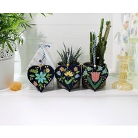 3Er Set Holzherzen Zum Aufhängen, Boho Wohndekor, Handbemaltes Folklore-Hängendes Dekor, Einweihungsparty, Florale Holzdekoration | A von AndreaBodnarArt