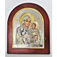 Überzogene Silberne Ikone Jungfrau Maria Von Jerusalem Größe 20 cm 18 Mit Ständer Heiliges Land von AndreaStoreJerusalem