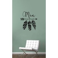 Benutzerdefinierte Feder Wandtattoo Vinyl Aufkleber Pfeil Wall Art Decor Zeichen Poster Boho Print Schablone Wandbild Personalisierte Text Decals von AndreadecalS