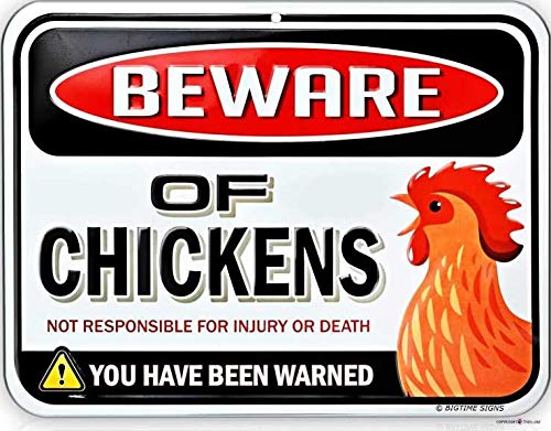 Andreaoy Metall-Blechschild mit Prägung "Beware of Chickens", Gefahrenschild, lustiges Gag-Geschenk für Hühner-Fan-Liebhaber, drinnen oder draußen, Huhn-Metall-Blechschild, 20,3 x 30,5 cm von Andreaoy