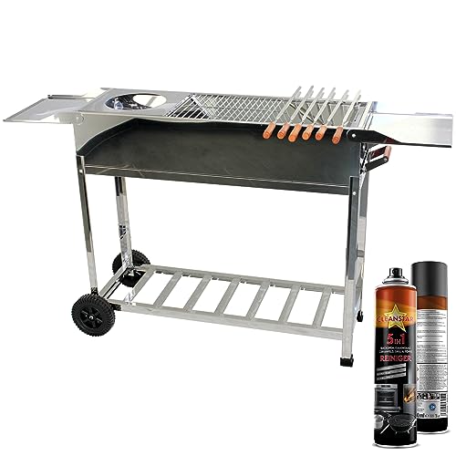 Edelstahl Grill BBQ Outdoor Holzkohlegrill 2 Rollen Standgrill Mangal Schaschlik 3 Grillrost 1 Kasan Halter Gestell (mit 22 Spießen) von Andreas Dell