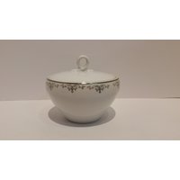 Fukagawa Platin Getrimmt Bedeckt Zuckerdose, Jahrgang 1960 von AndreasAntiquesFinds