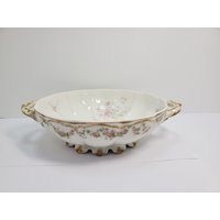 Haviland Limoges Rosa Und Weiß Fuß Servierschale Mit Henkel, Frankreich von AndreasAntiquesFinds