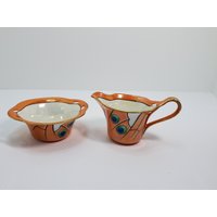 Noritake Morimura Schmetterlingsflügel Orange Luster Sugar & Creamer von AndreasAntiquesFinds