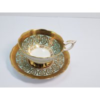 Royal Stafford Gold Und Aqua Fußtasse Untertasse, England von AndreasAntiquesFinds